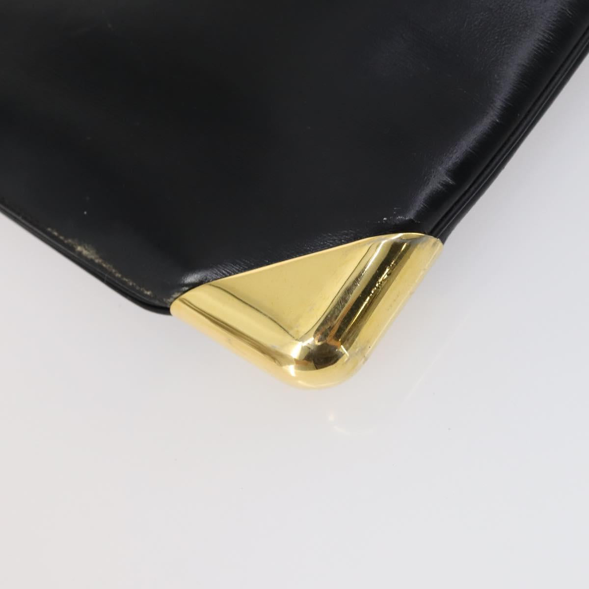 Christian Dior Trotter Canvas Clutch Bag Leather Black Gold Auth 152263