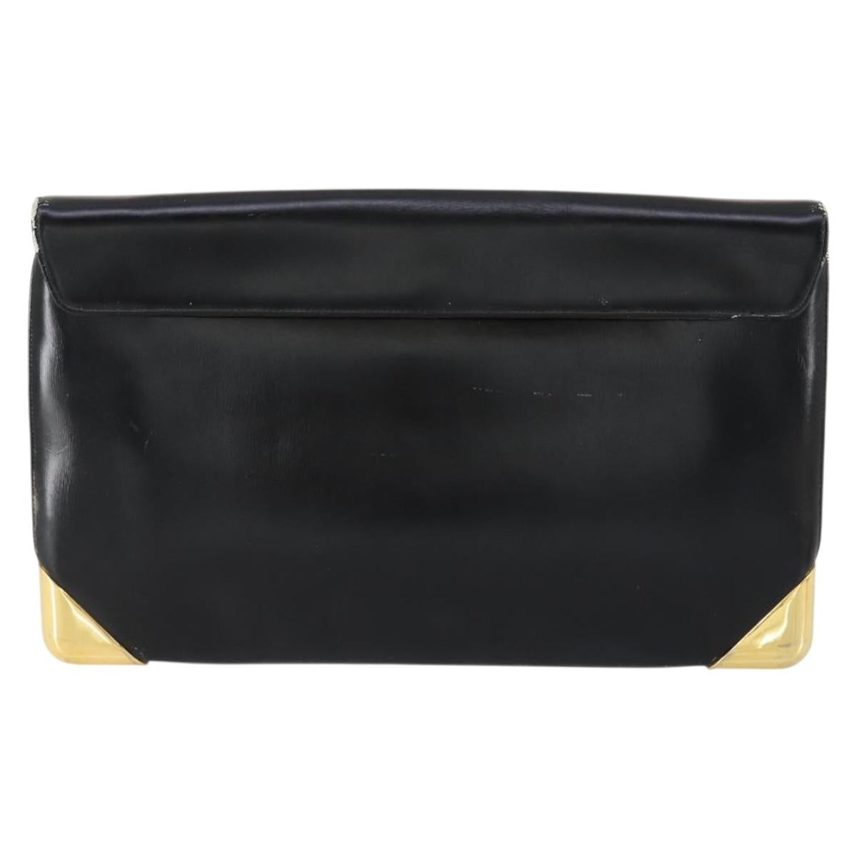 Christian Dior Trotter Canvas Clutch Bag Leather Black Gold Auth 152263