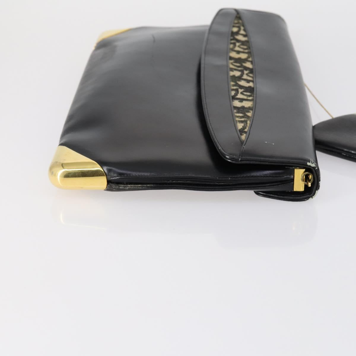 Christian Dior Trotter Canvas Clutch Bag Leather Black Gold Auth 152263