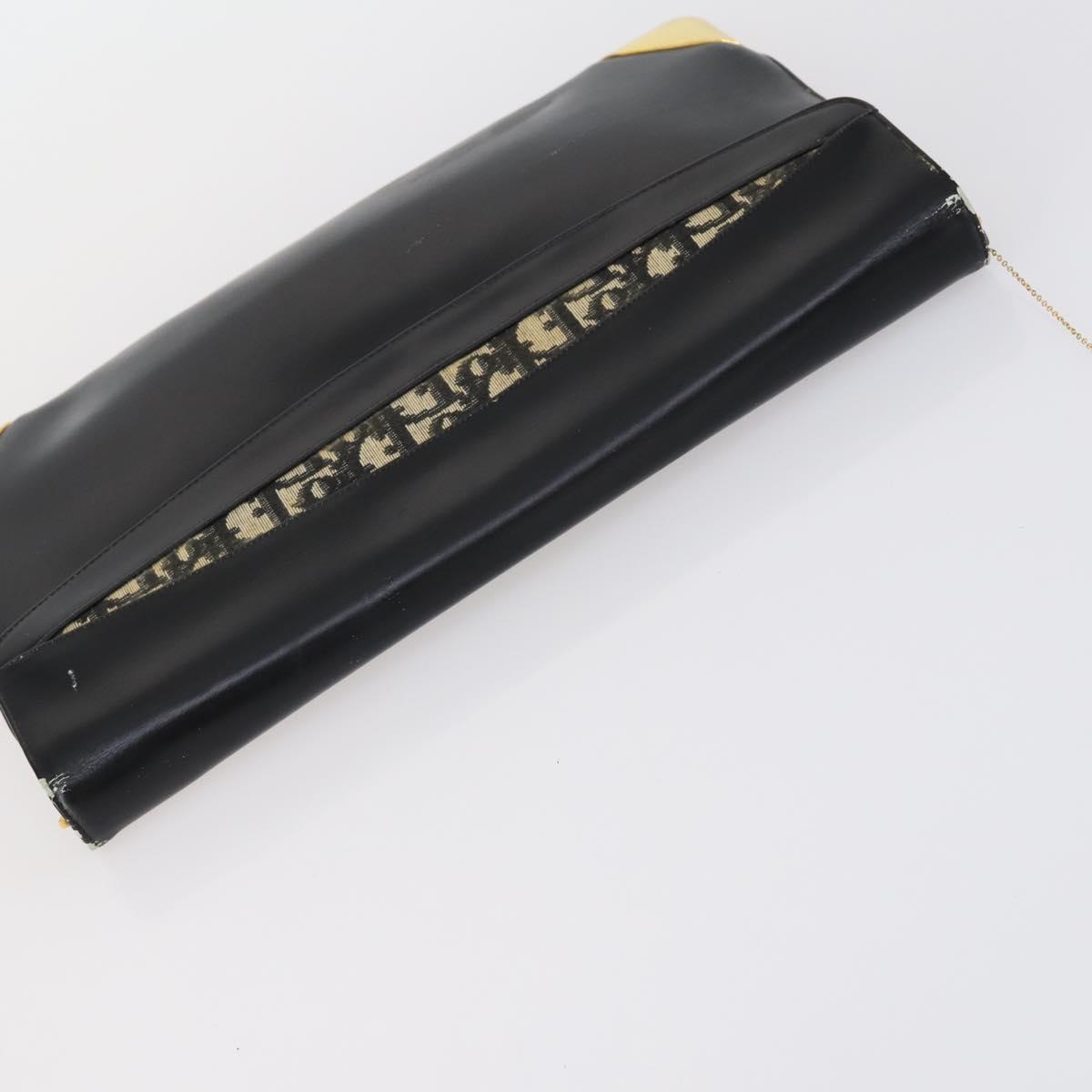 Christian Dior Trotter Canvas Clutch Bag Leather Black Gold Auth 152263