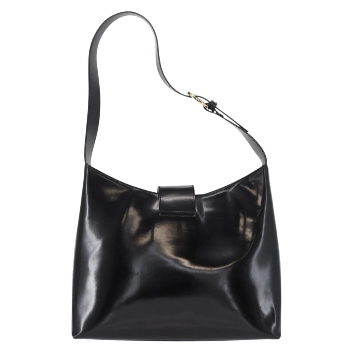Salvatore Ferragamo Gancini Shoulder Bag Leather Black Gold Auth 152264
