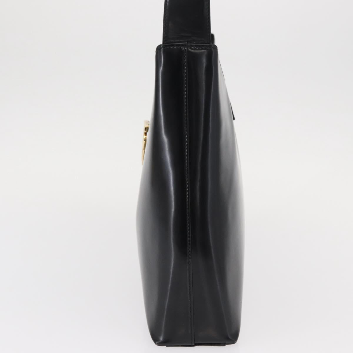 Salvatore Ferragamo Gancini Shoulder Bag Leather Black Gold Auth 152264