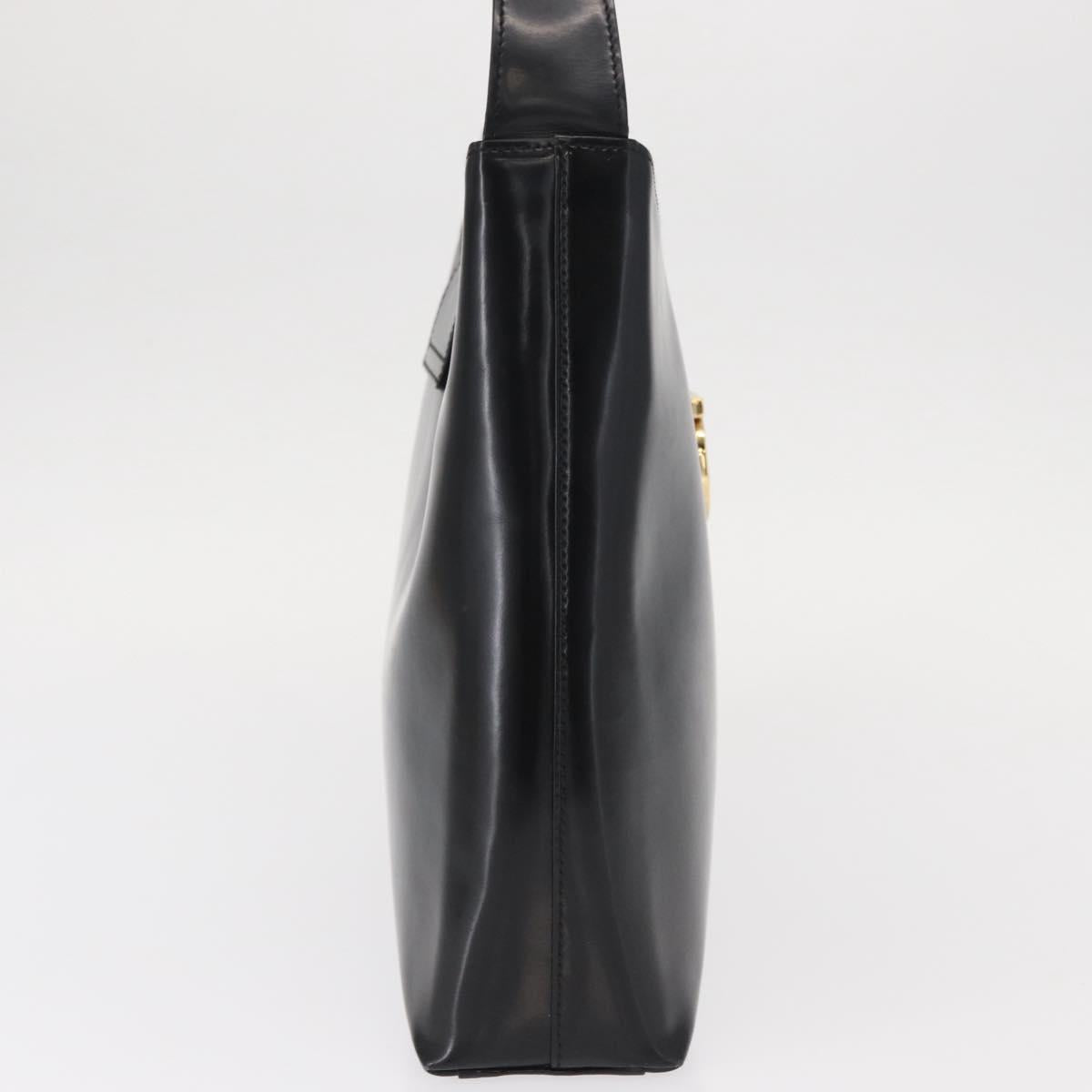 Salvatore Ferragamo Gancini Shoulder Bag Leather Black Gold Auth 152264