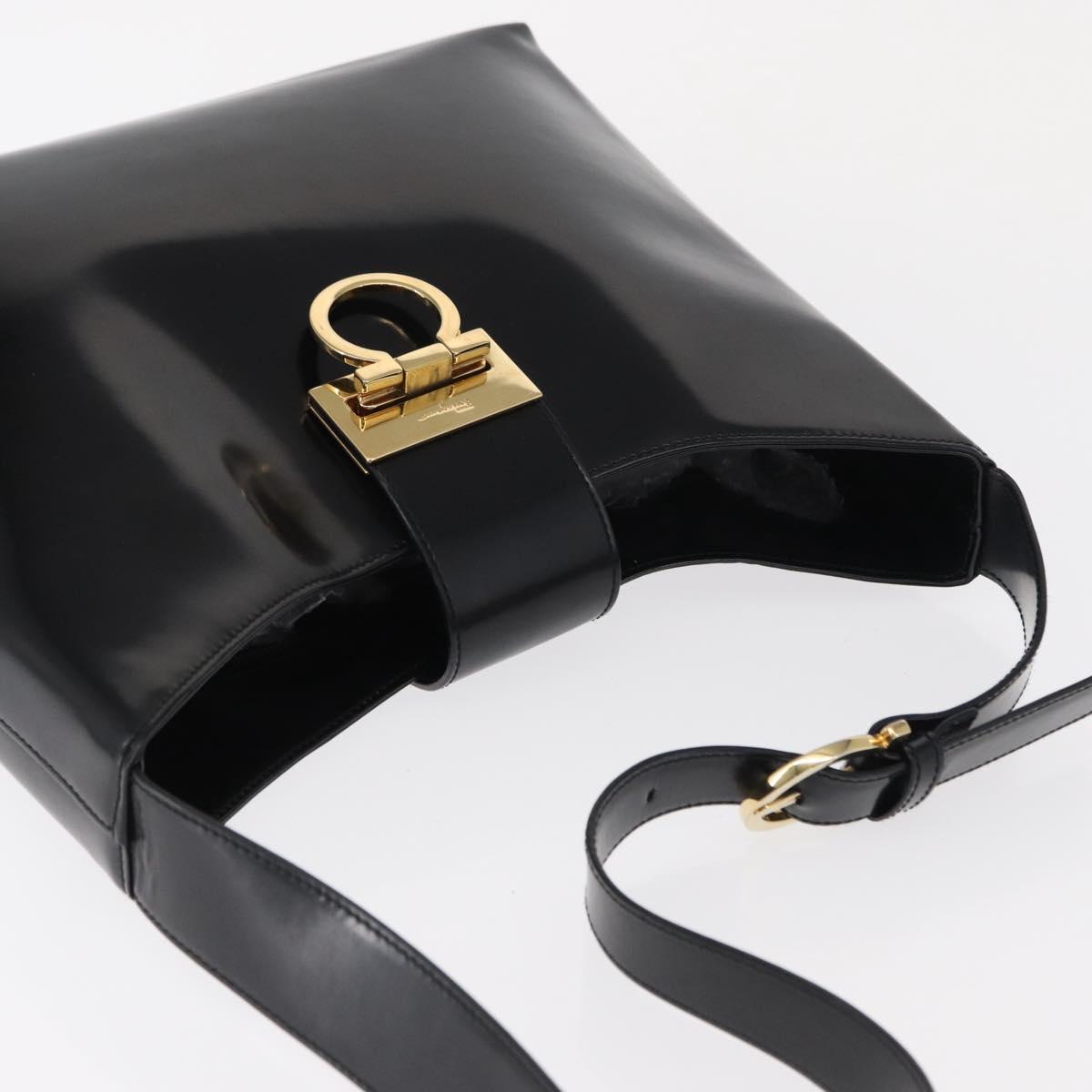 Salvatore Ferragamo Gancini Shoulder Bag Leather Black Gold Auth 152264