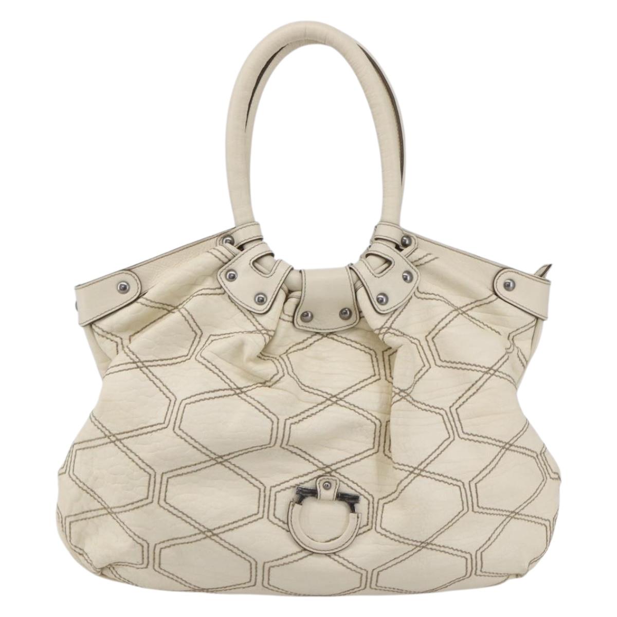 Salvatore Ferragamo Tote Bag Leather White Auth 152267