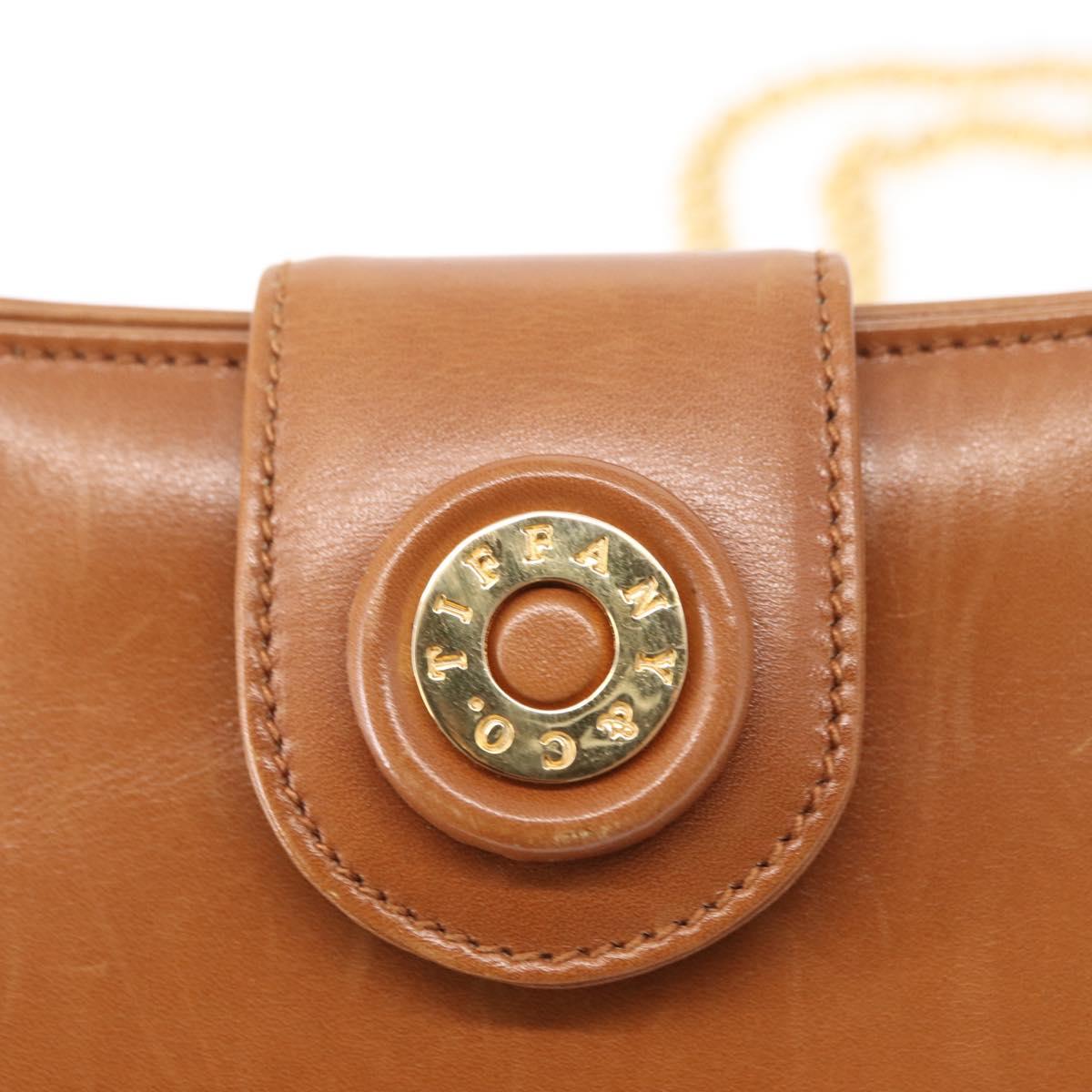 TIFFANY&Co. Chain Shoulder Bag Leather Brown Gold Auth 152268