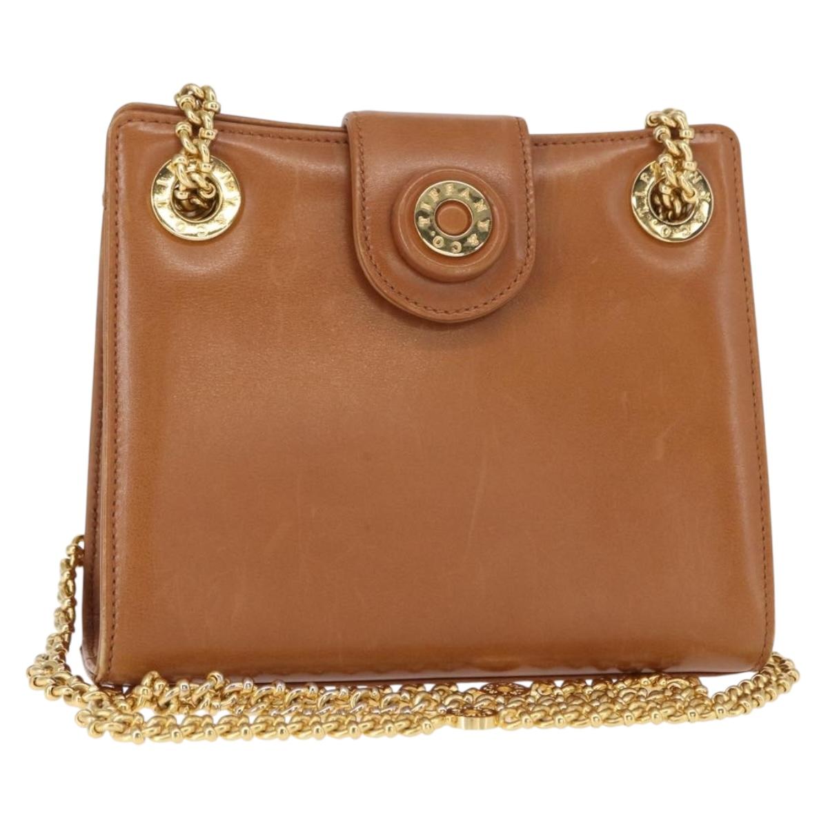 TIFFANY&Co. Chain Shoulder Bag Leather Brown Gold Auth 152268