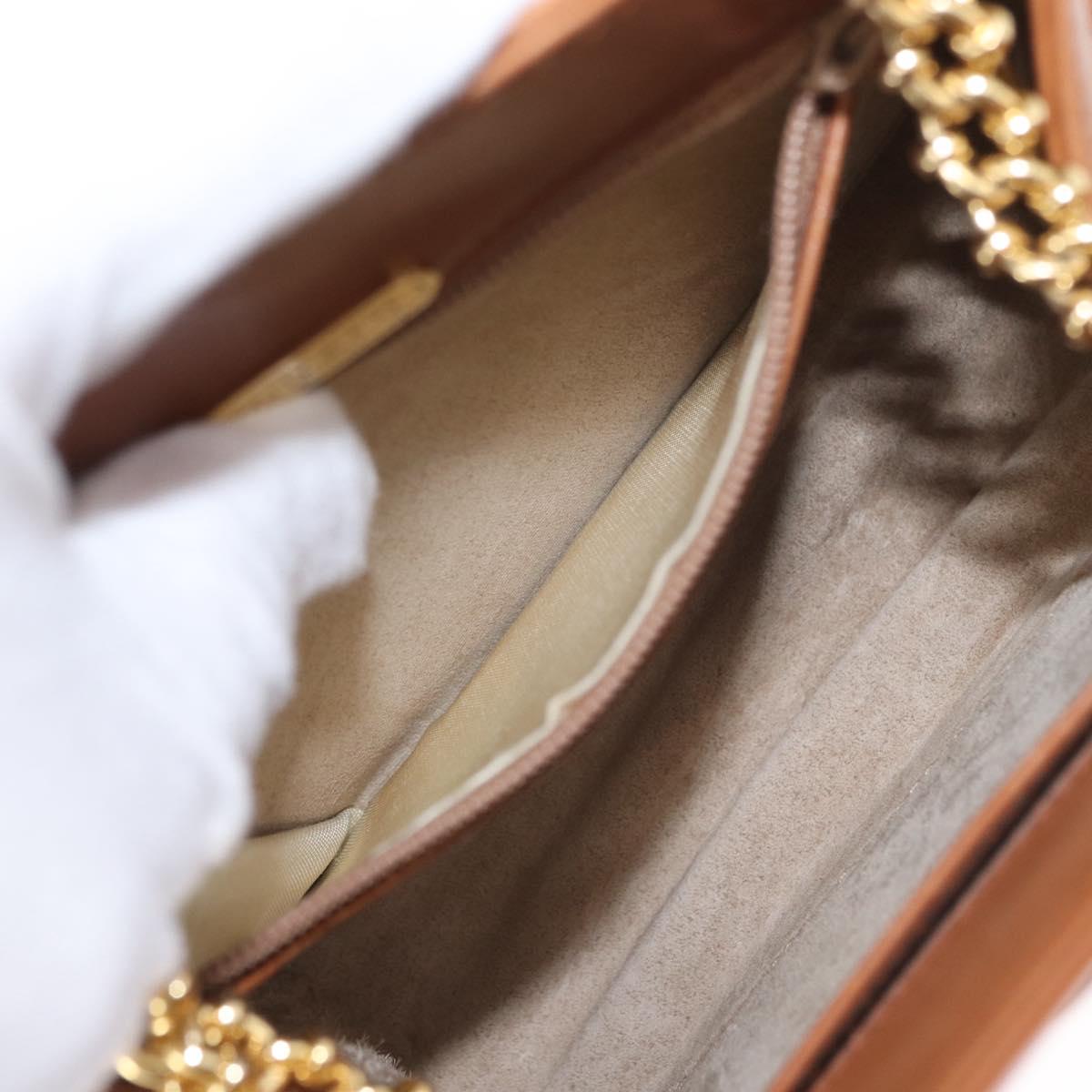 TIFFANY&Co. Chain Shoulder Bag Leather Brown Gold Auth 152268