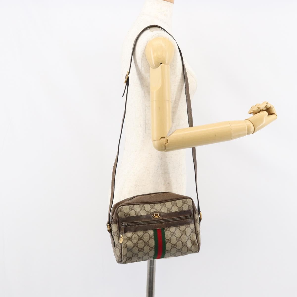 GUCCI GG Supreme Web Sherry Line Bag PVC Beige Gold 56 02 004 Auth 152274