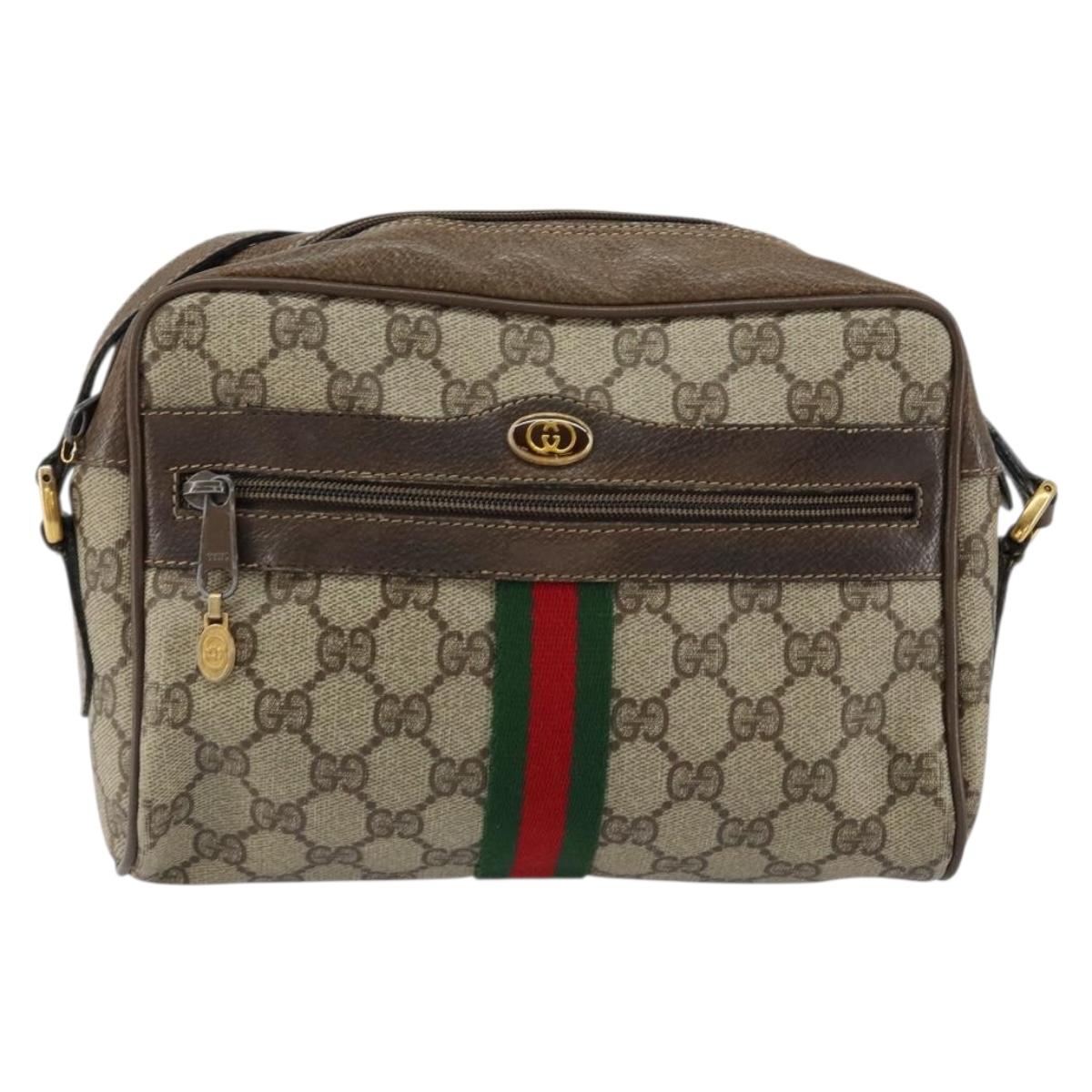 GUCCI GG Supreme Web Sherry Line Bag PVC Beige Gold 56 02 004 Auth 152274