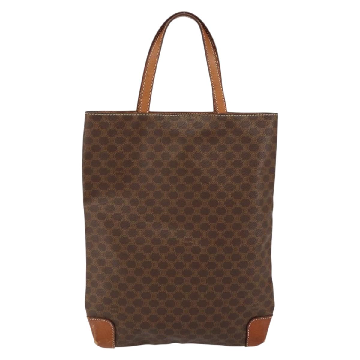 CELINE Macadam Canvas Hand Bag PVC Leather Brown Gold Auth 152276