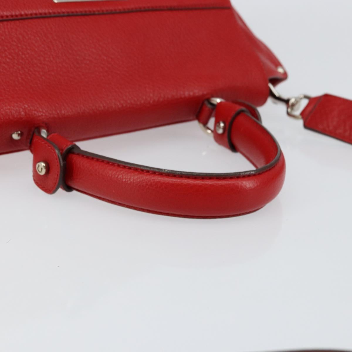 Salvatore Ferragamo Gancini Hand Bag Leather 2way Red Silver Auth 152277