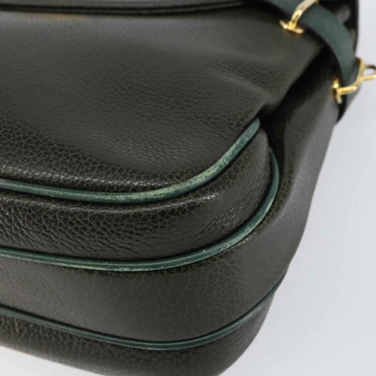 BALLY Hand Bag Leather Khaki Gold Auth 152278