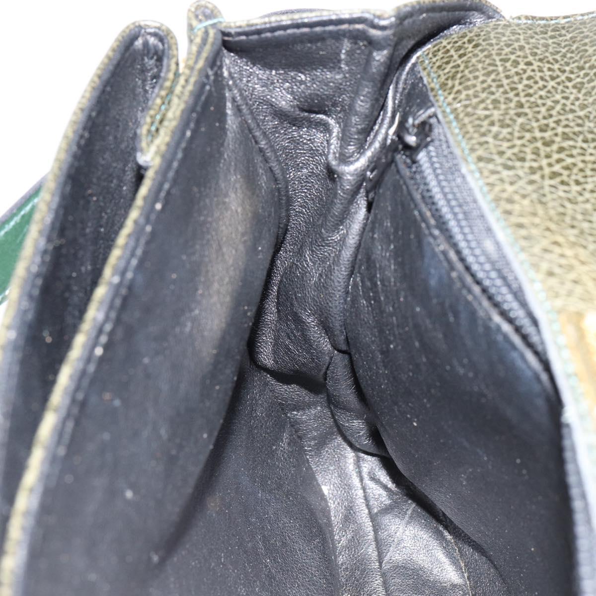 BALLY Hand Bag Leather Khaki Gold Auth 152278