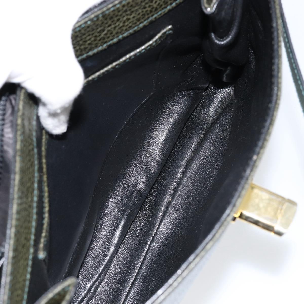 BALLY Hand Bag Leather Khaki Gold Auth 152278