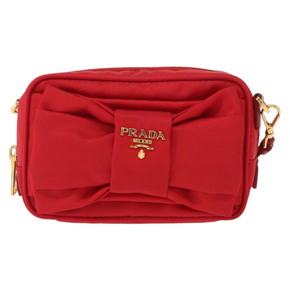 PRADA Shoulder Bag Nylon Red Gold Auth 152289SAV