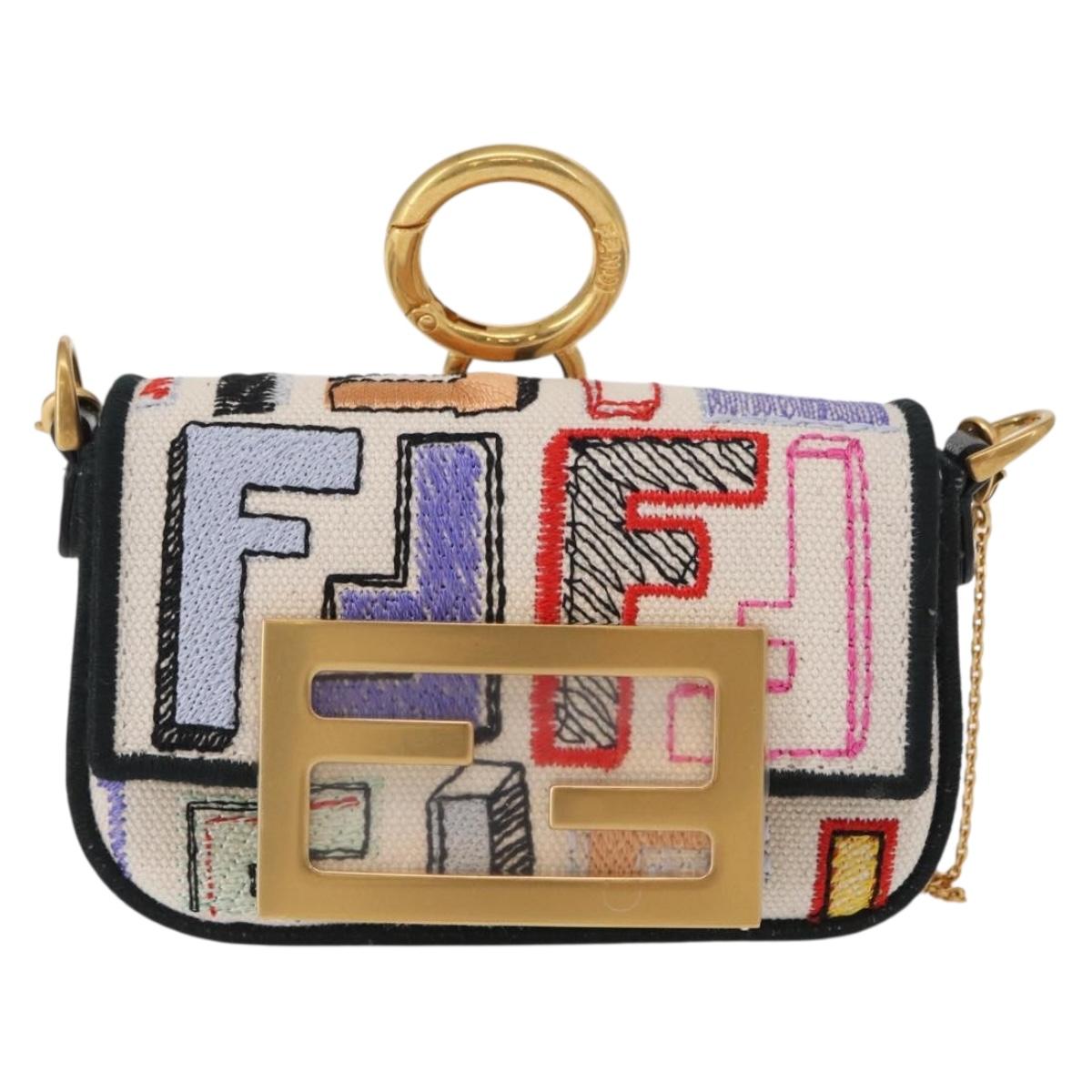FENDI Zucca Canvas Nano Baguette Pouch Multicolor Gold Auth 152293SAM