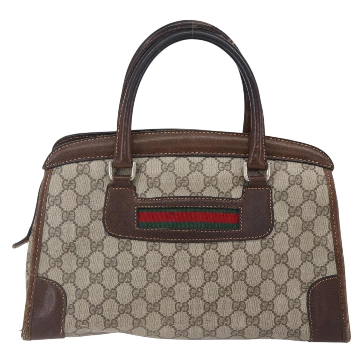 GUCCI GG Supreme Web Sherry Line Hand Bag PVC Beige Gold Auth 152358