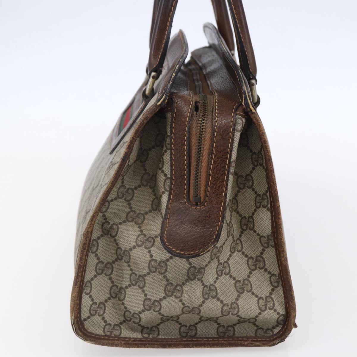 GUCCI GG Supreme Web Sherry Line Hand Bag PVC Beige Gold Auth 152358