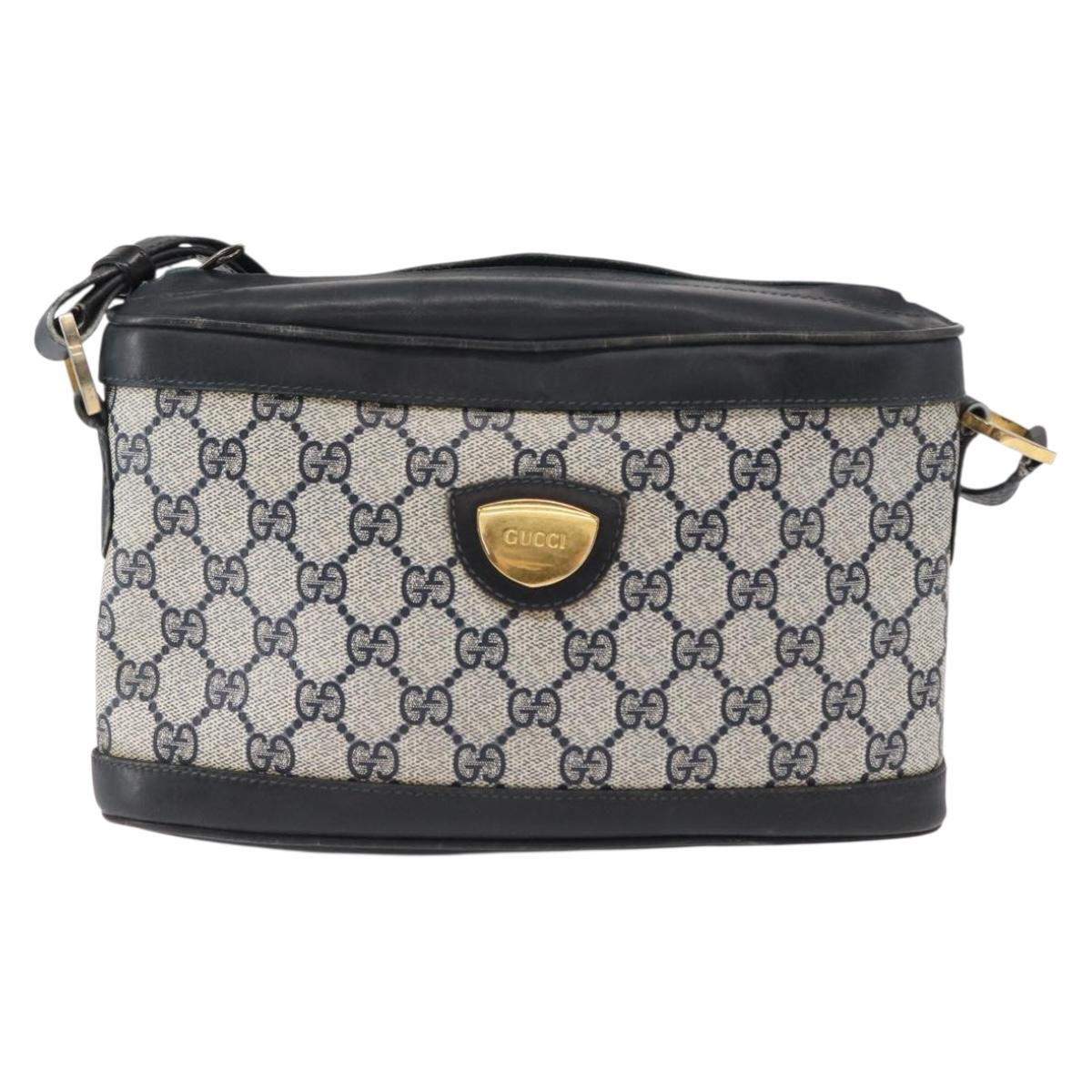 GUCCI GG Supreme Shoulder Bag PVC Leather Navy Gold Auth 152361