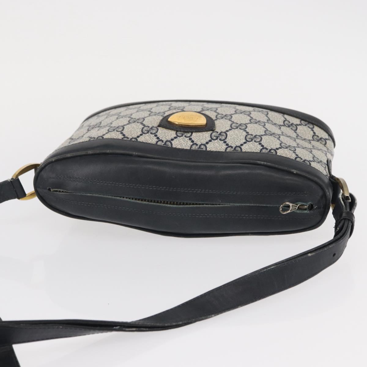 GUCCI GG Supreme Shoulder Bag PVC Leather Navy Gold Auth 152361