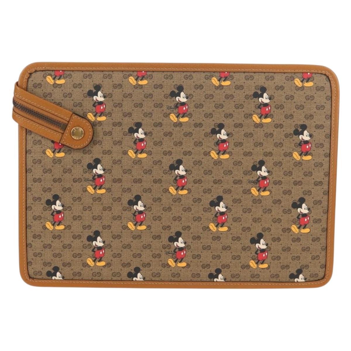 GUCCI GUCCIxDisney GG Supreme Clutch Bag PVC Beige Gold 602552 Auth 152362M