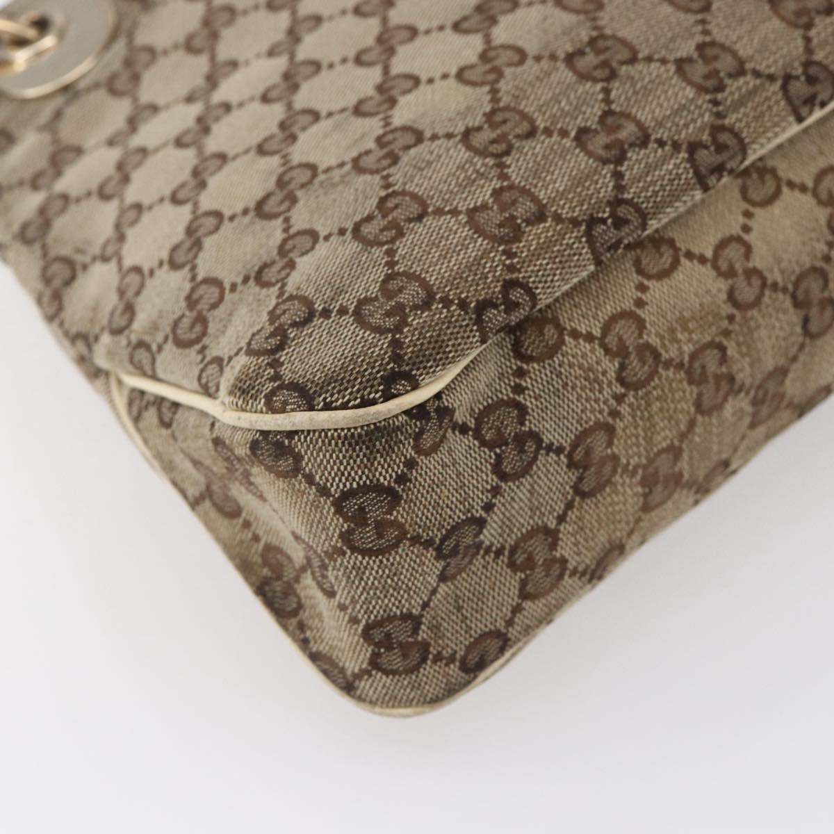 GUCCI GG Canvas Tote Bag Beige Gold Auth 152364