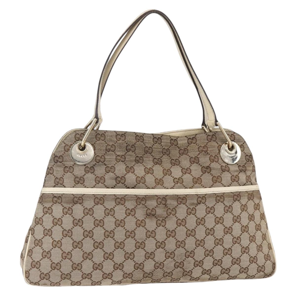 GUCCI GG Canvas Tote Bag Beige Gold Auth 152364