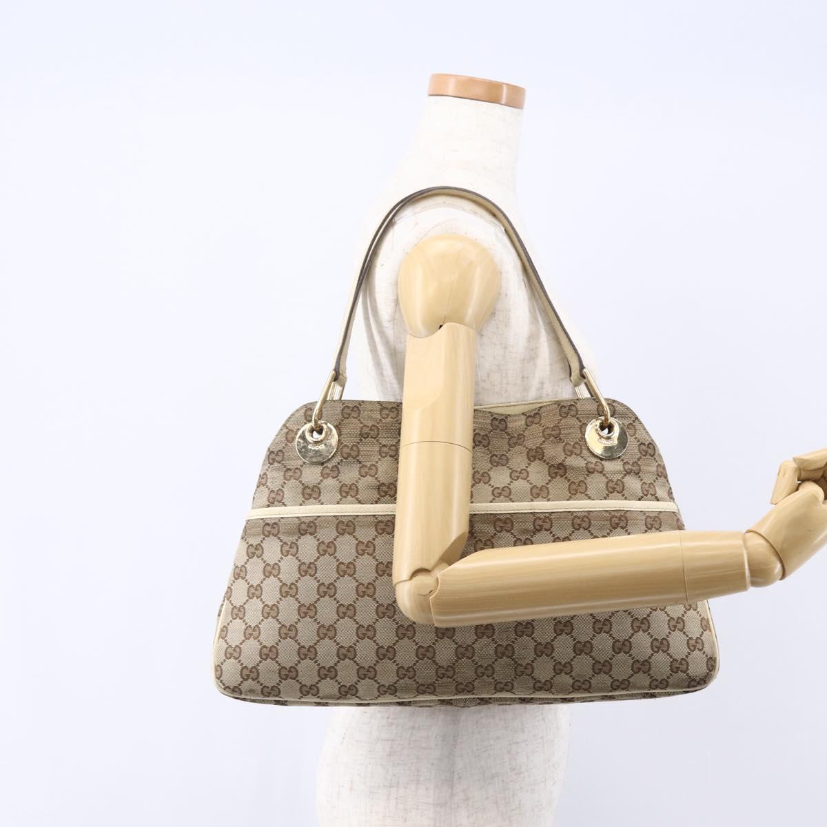 GUCCI GG Canvas Tote Bag Beige Gold Auth 152364