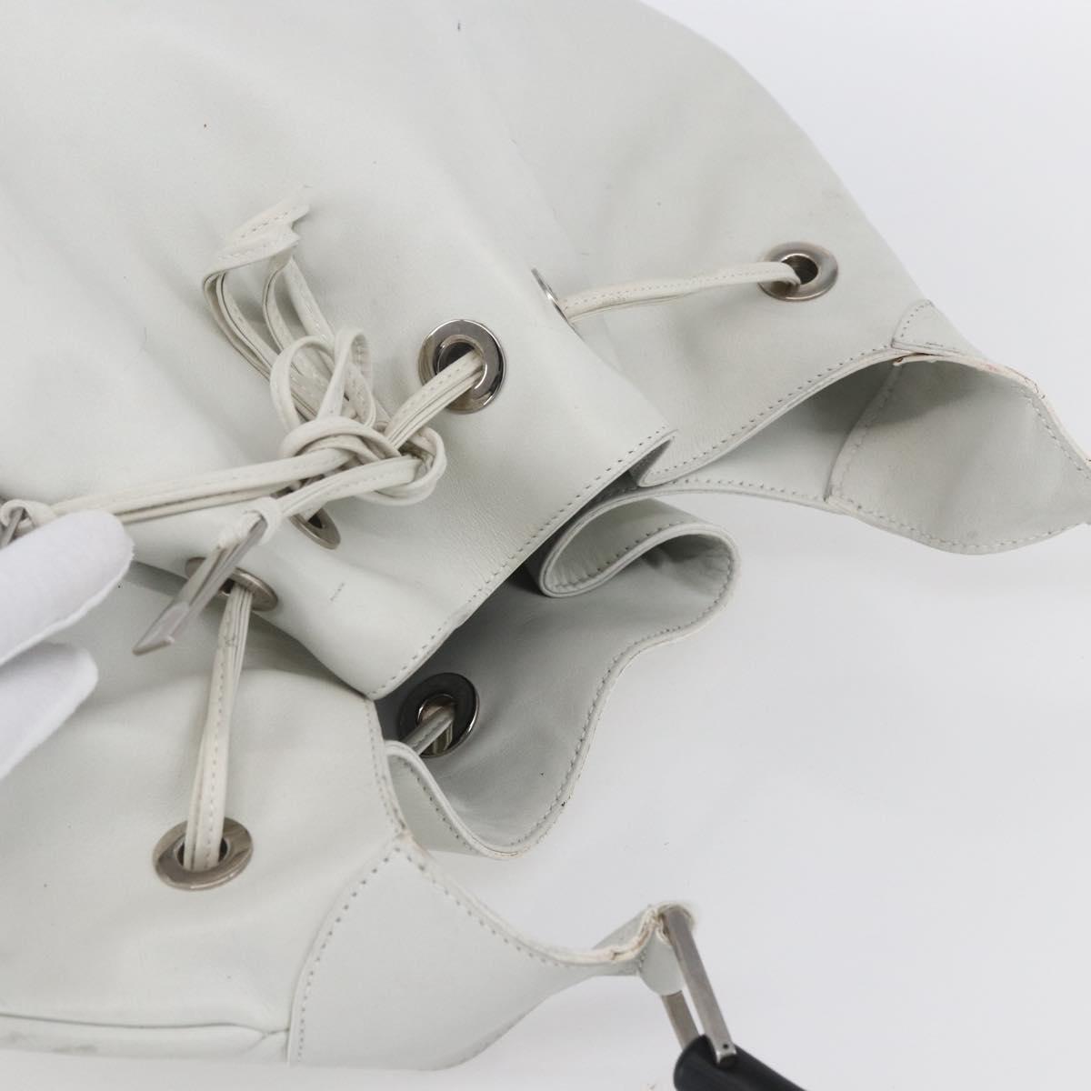 GUCCI Bamboo Shoulder Bag Leather White Silver 001 4006 2404 Auth 152366