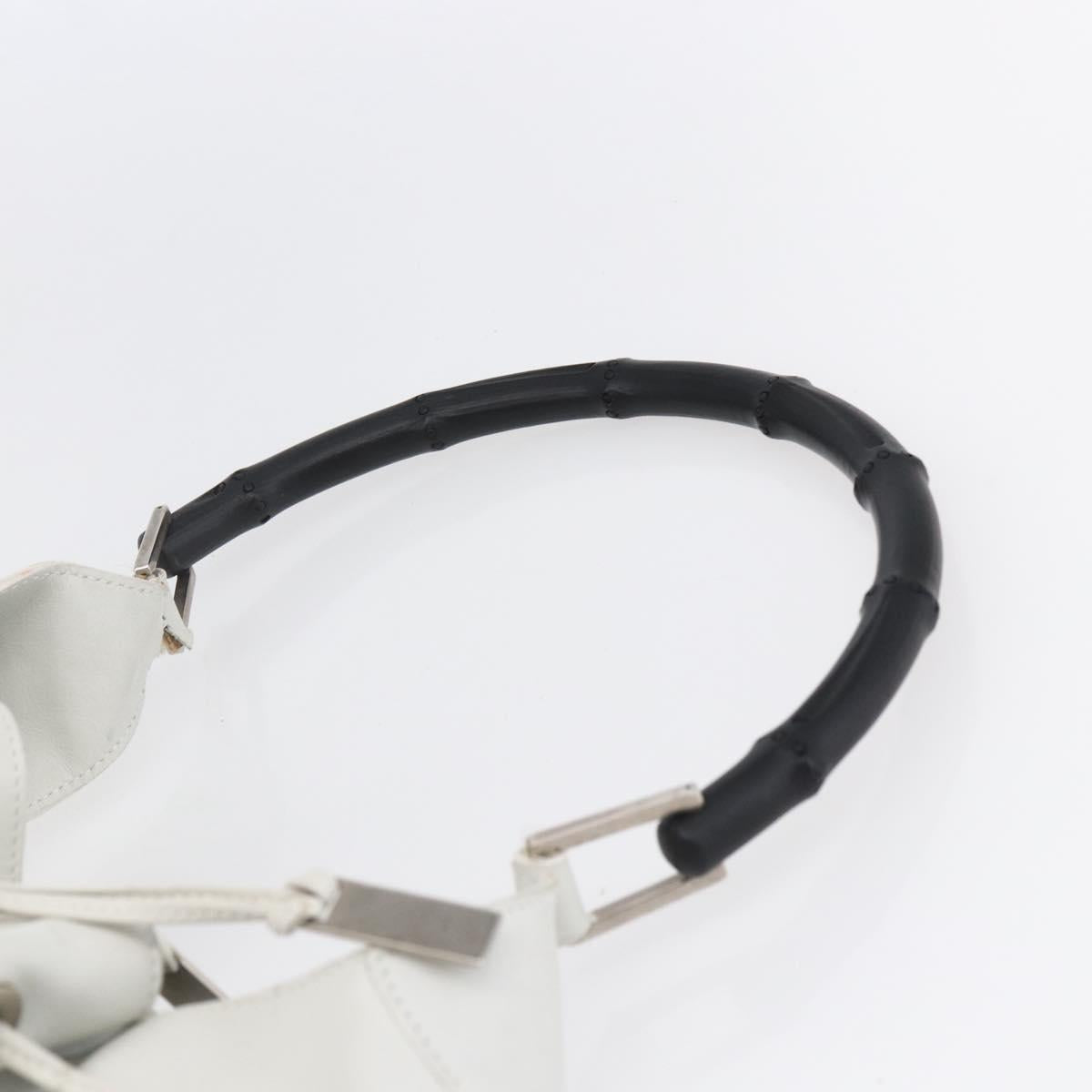 GUCCI Bamboo Shoulder Bag Leather White Silver 001 4006 2404 Auth 152366