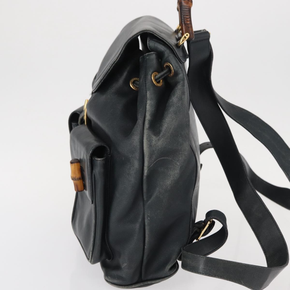 GUCCI Bamboo Backpack Leather Navy Gold 003 2058 0016 Auth 152368