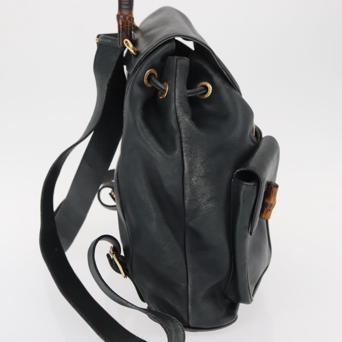 GUCCI Bamboo Backpack Leather Navy Gold 003 2058 0016 Auth 152368