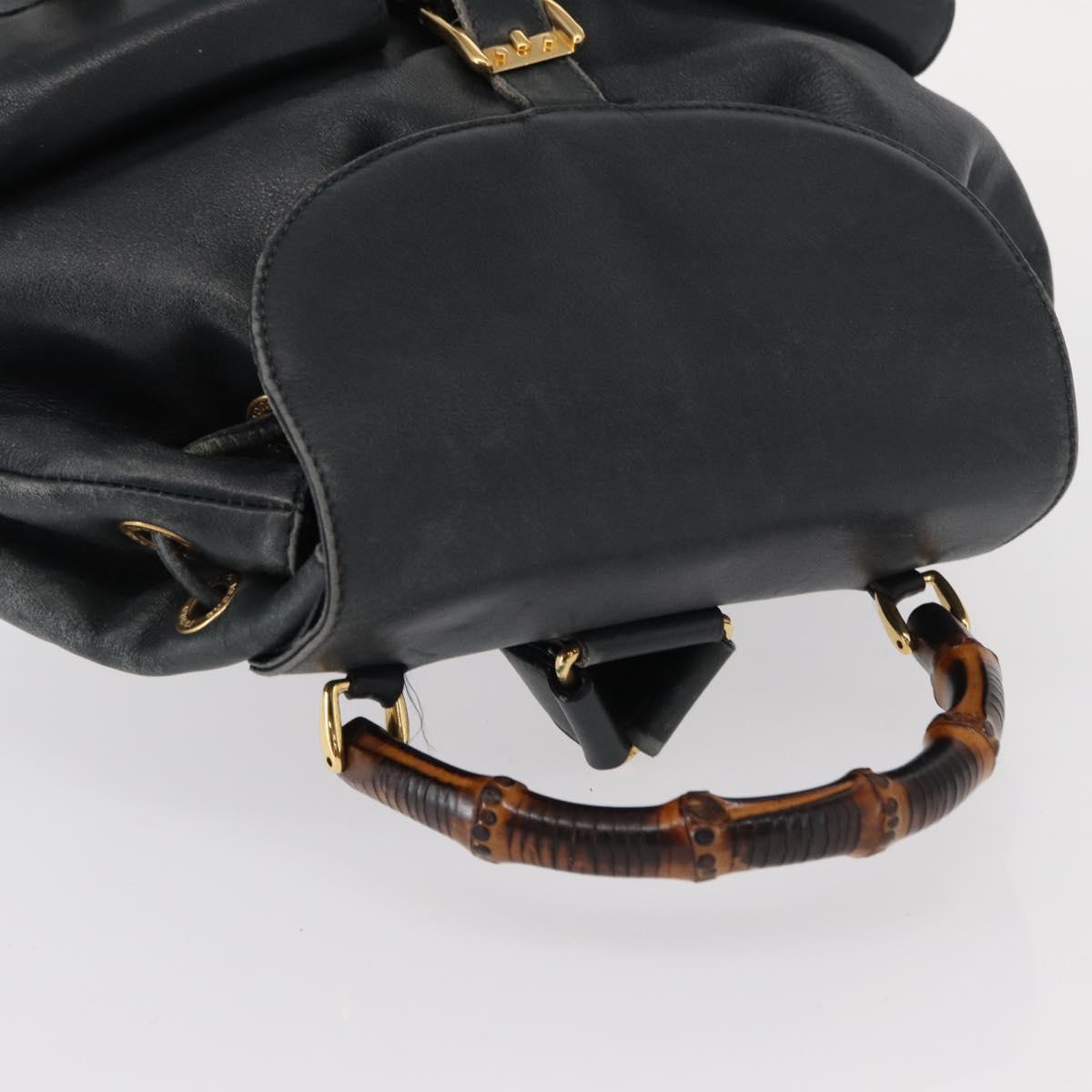 GUCCI Bamboo Backpack Leather Navy Gold 003 2058 0016 Auth 152368