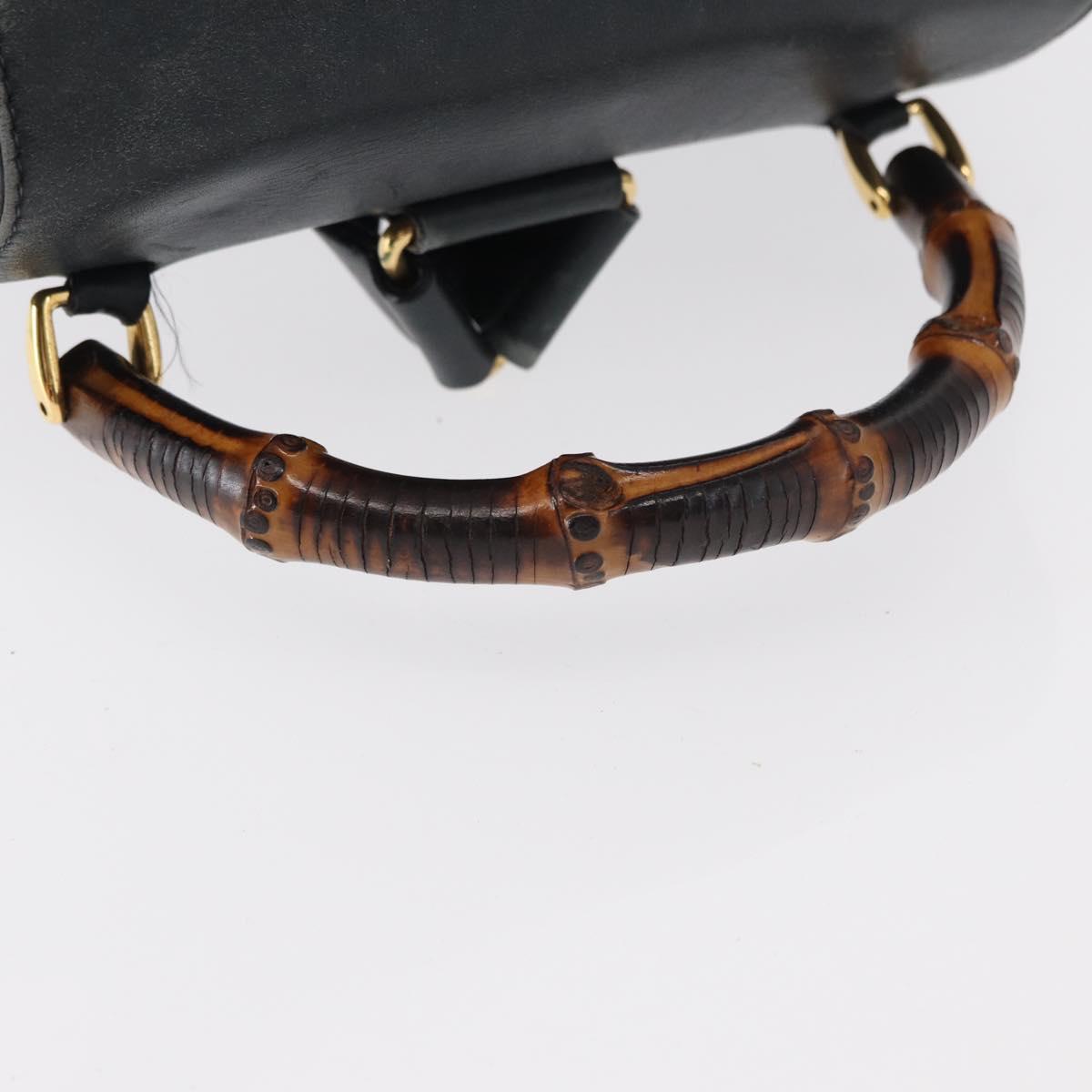 GUCCI Bamboo Backpack Leather Navy Gold 003 2058 0016 Auth 152368