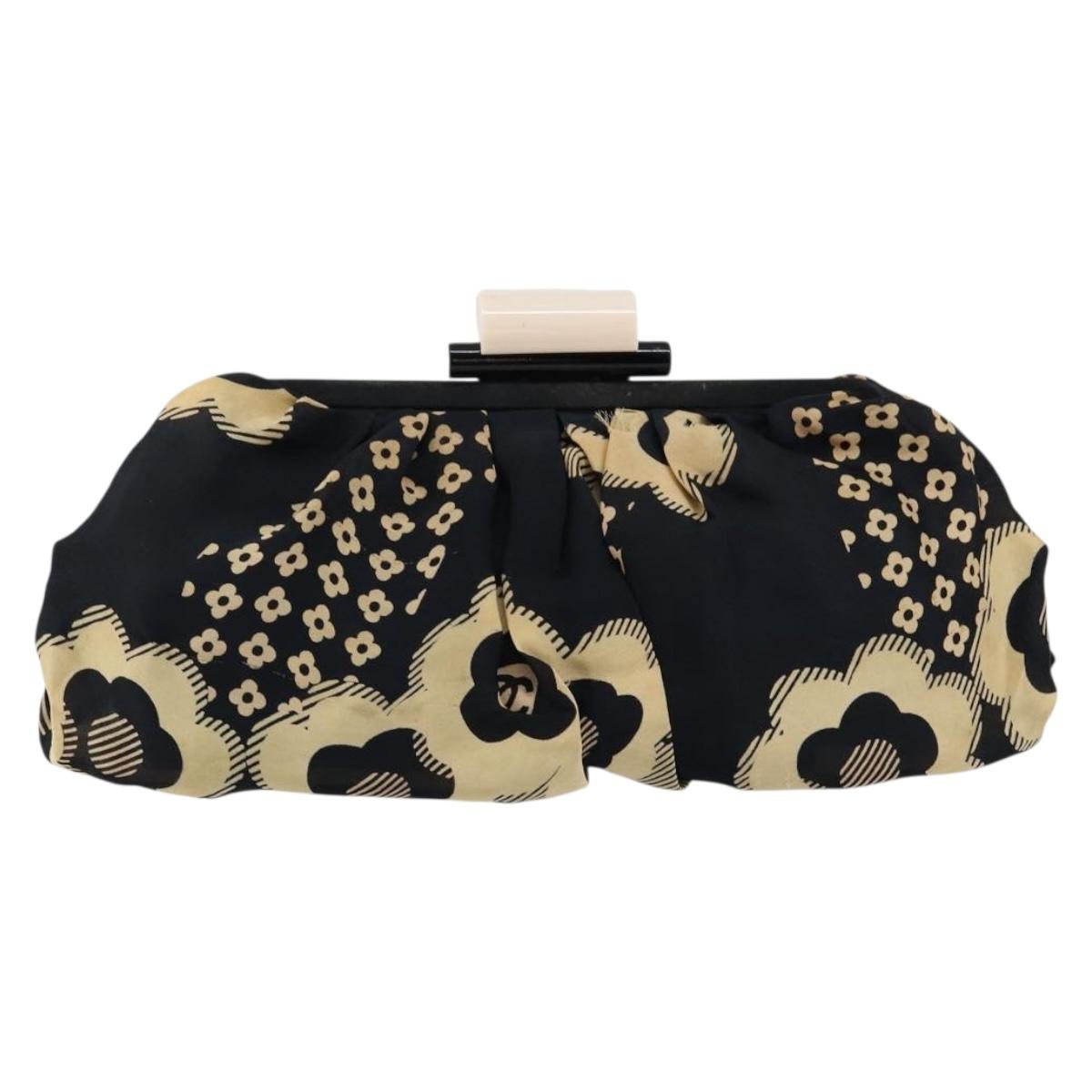 CHANEL Clutch Bag Silk Navy CC Auth 152371