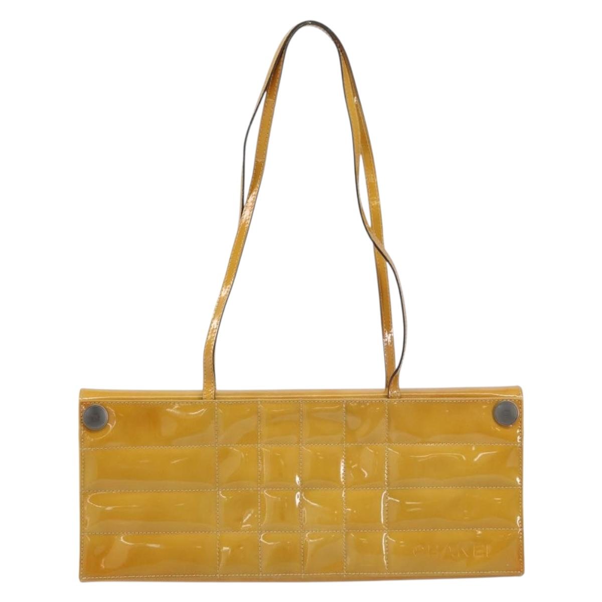 CHANEL Choco Bar Shoulder Bag Enamel Yellow CC Auth 152372