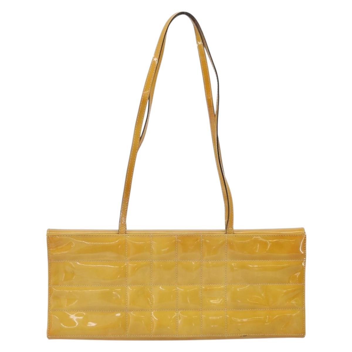 CHANEL Choco Bar Shoulder Bag Enamel Yellow CC Auth 152372