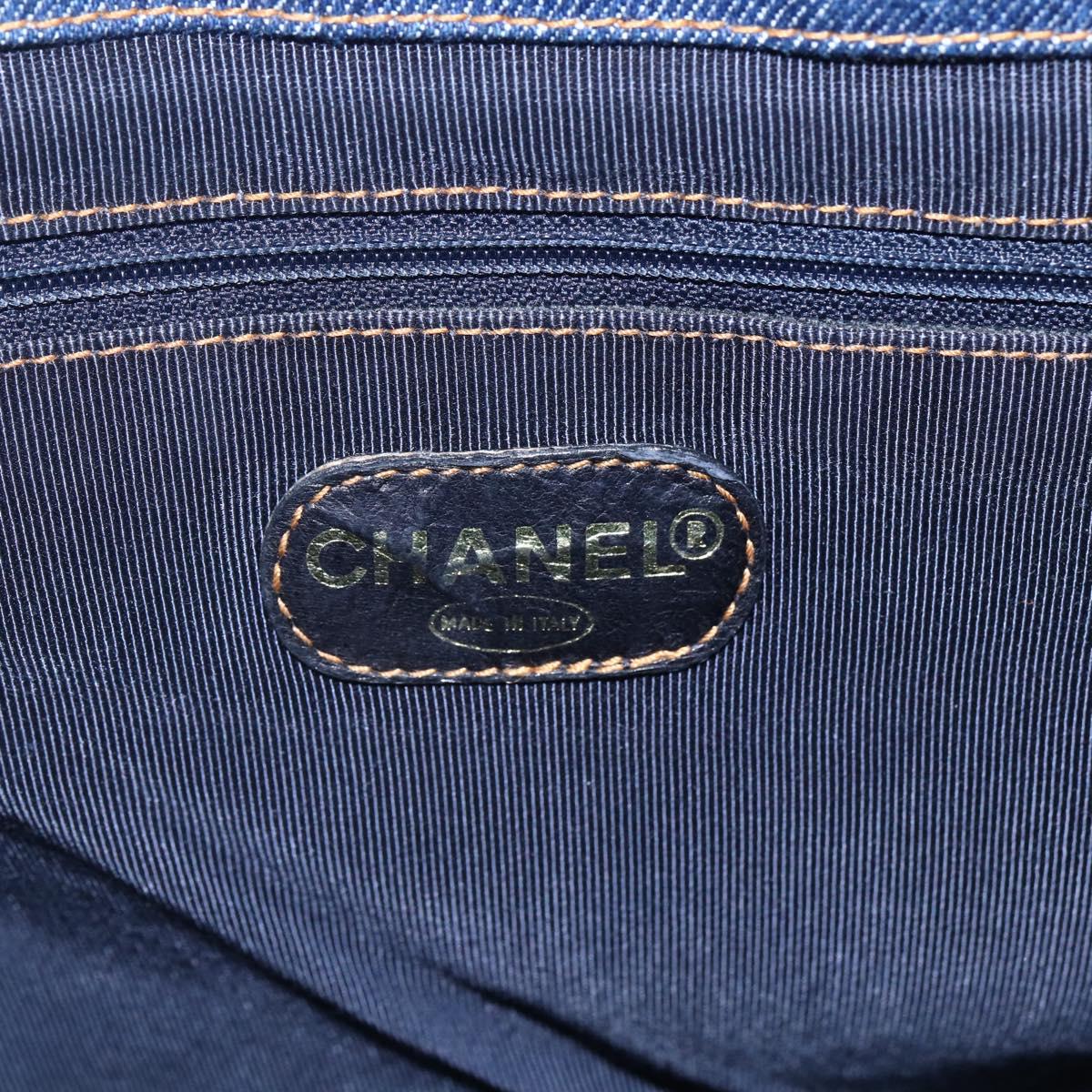 CHANEL Hand Bag Denim Blue Gold CC Auth 152373