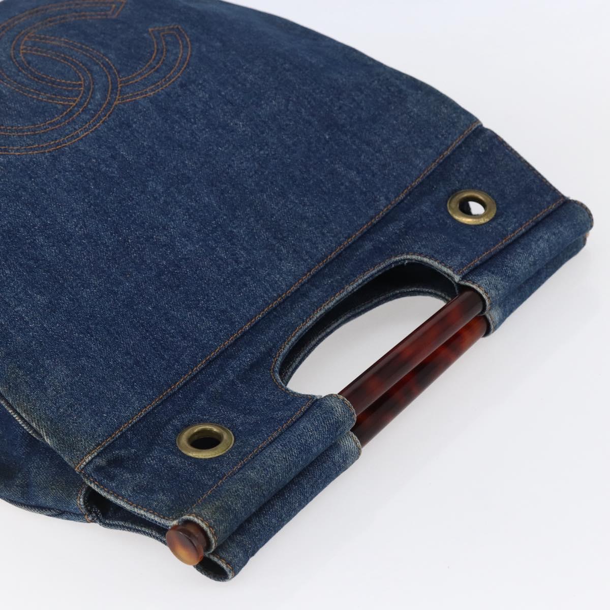 CHANEL Hand Bag Denim Blue Gold CC Auth 152373