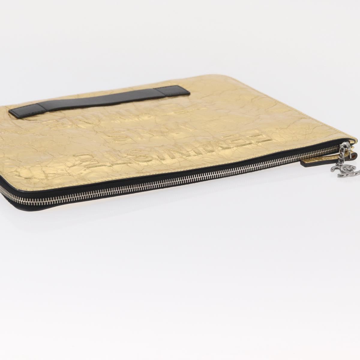 CHANEL Clutch Bag Leather Gold CC Auth 152375SM