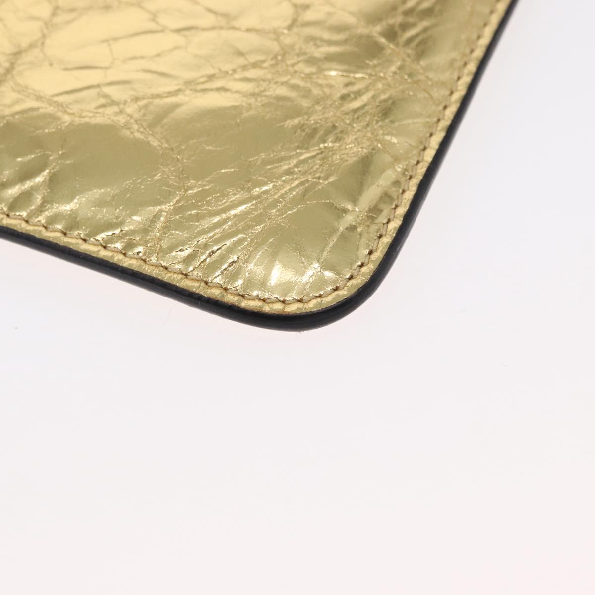 CHANEL Clutch Bag Leather Gold CC Auth 152375SM