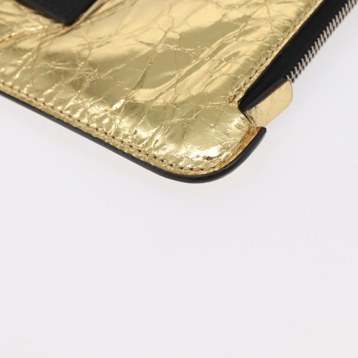 CHANEL Clutch Bag Leather Gold CC Auth 152375SM