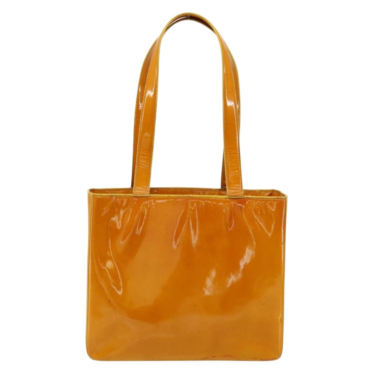 CHANEL Tote Bag Enamel Yellow Gold CC Auth 152376