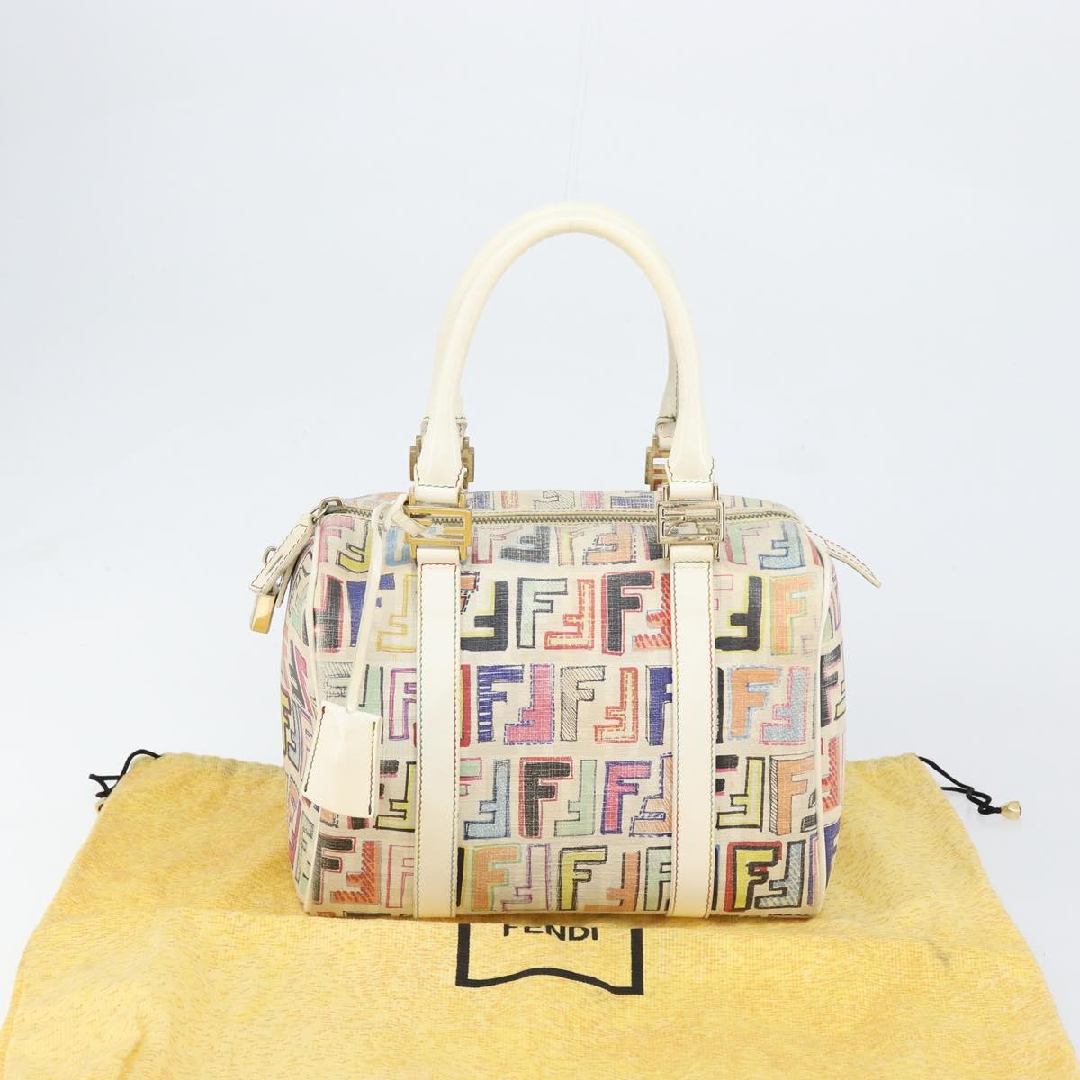 FENDI Zucca Canvas Hand Bag PVC Multicolor Gold Auth 152378V