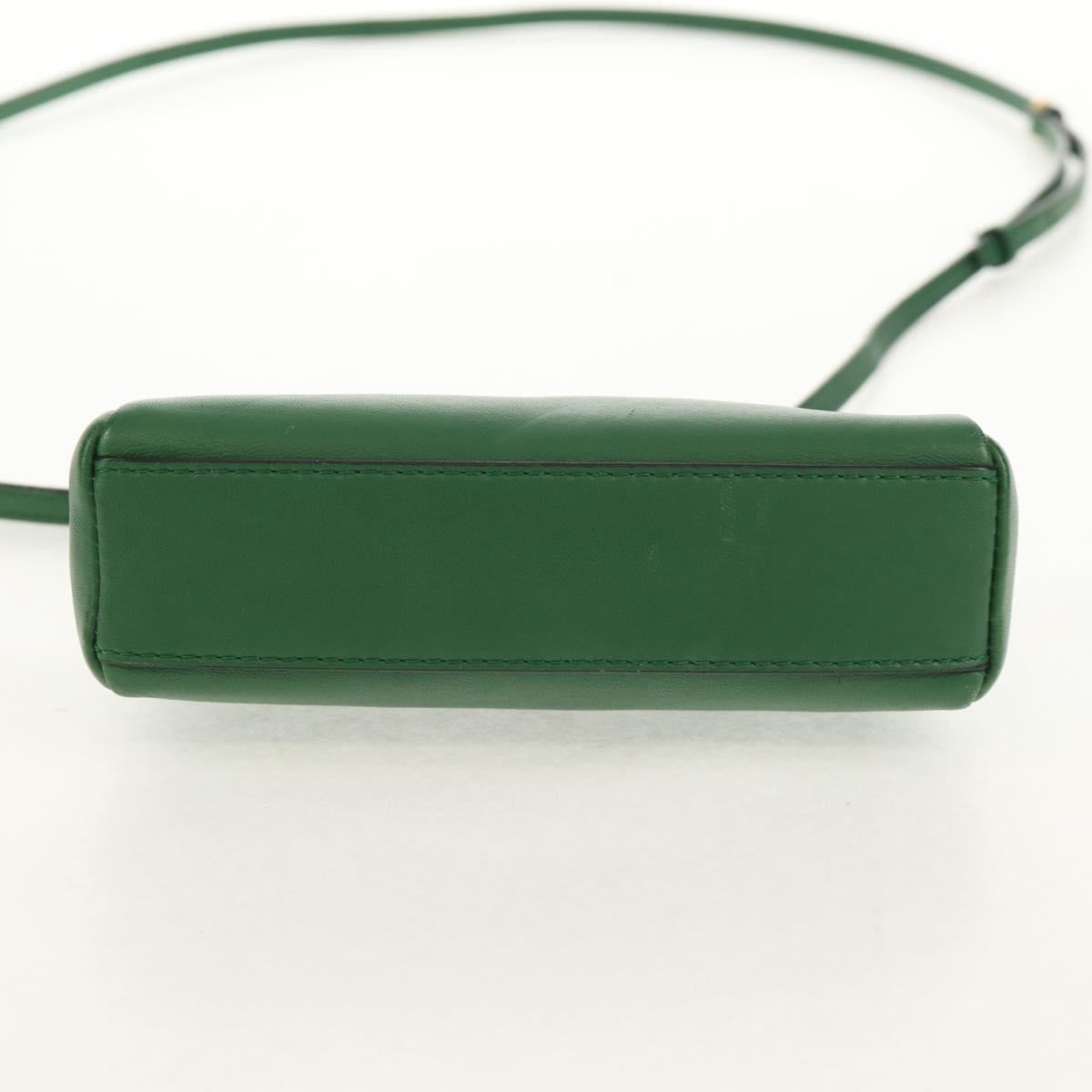 FENDI Micro Peek A Boo Hand Bag Leather Gold Green Auth 152379V