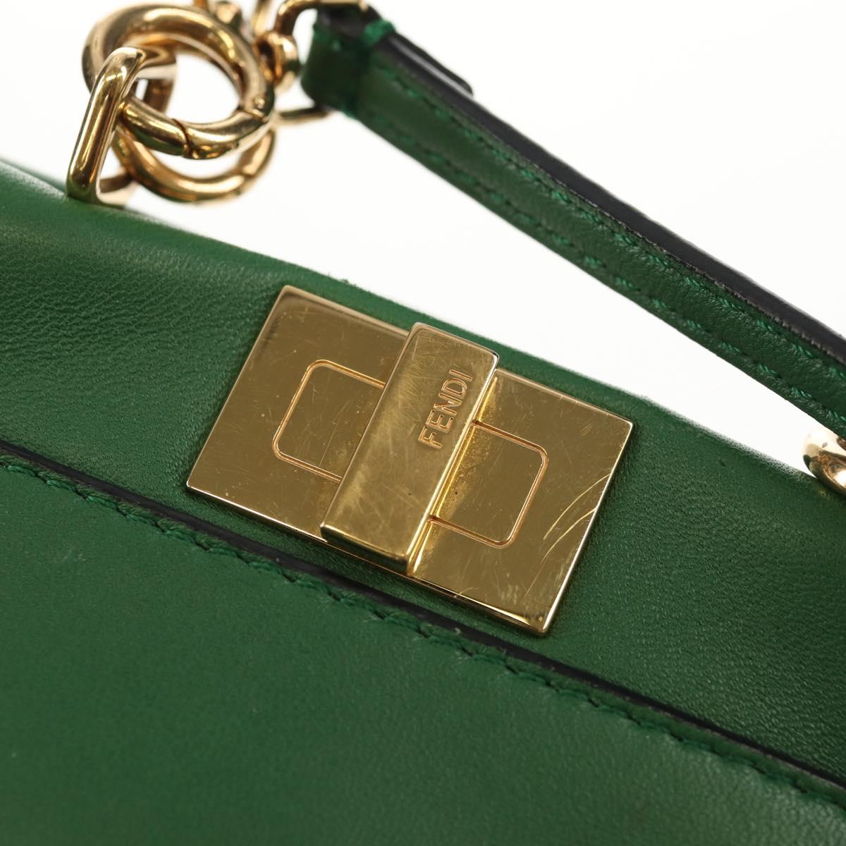 FENDI Micro Peek A Boo Hand Bag Leather Gold Green Auth 152379V