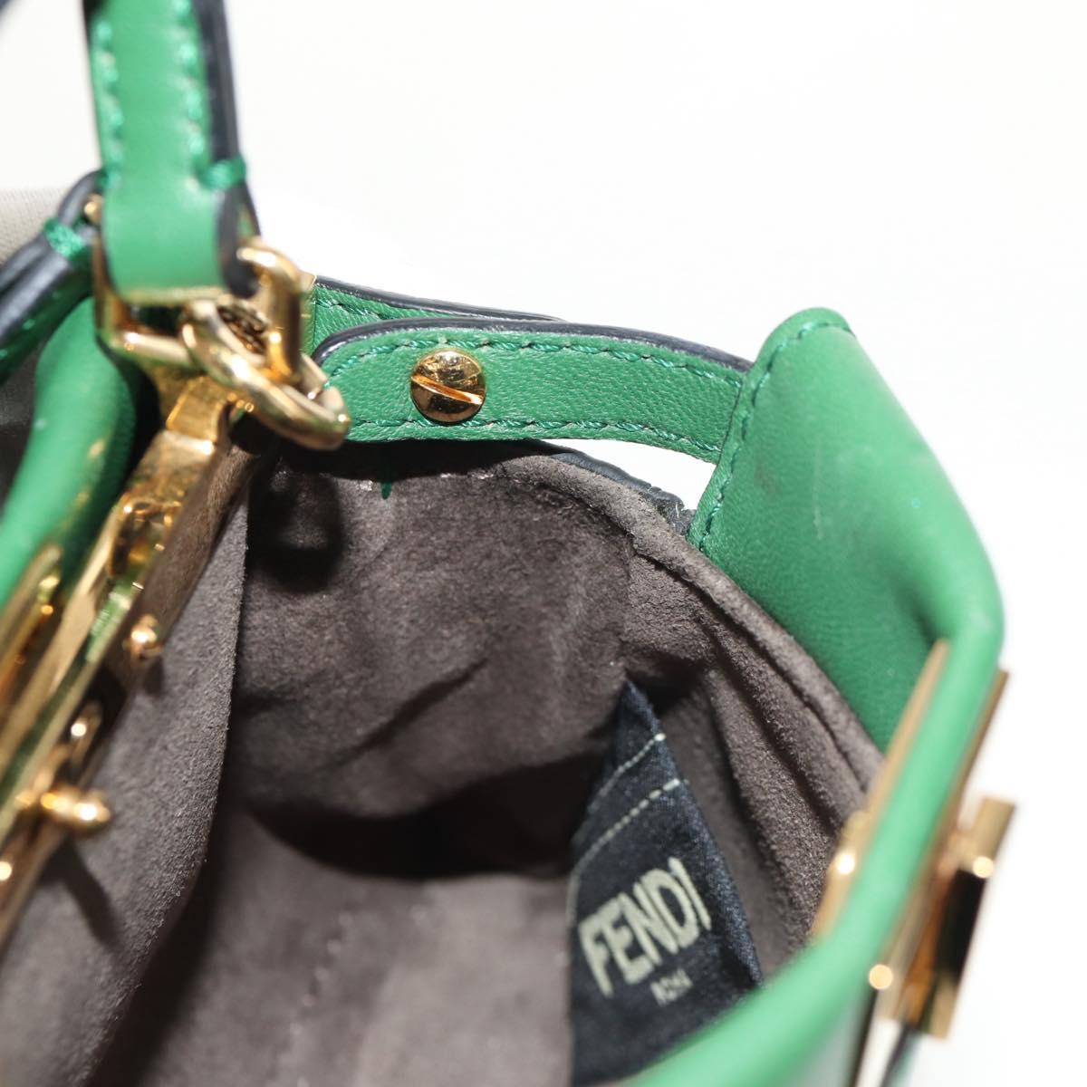 FENDI Micro Peek A Boo Hand Bag Leather Gold Green Auth 152379V