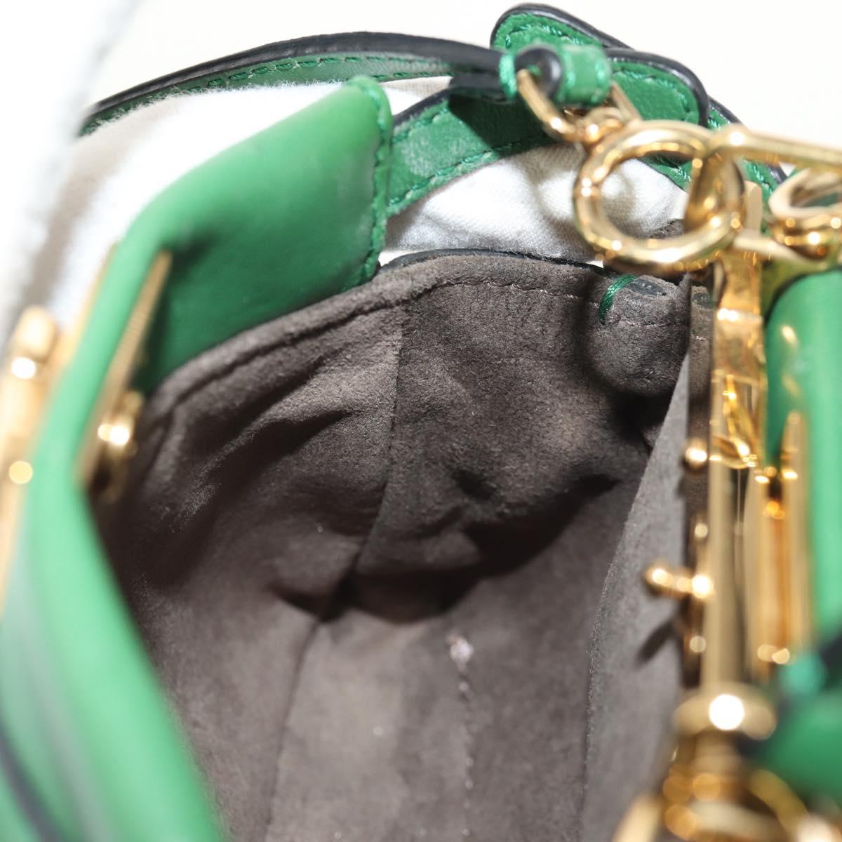 FENDI Micro Peek A Boo Hand Bag Leather Gold Green Auth 152379V