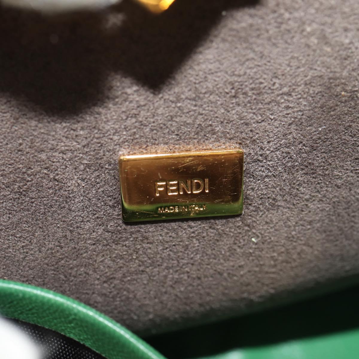 FENDI Micro Peek A Boo Hand Bag Leather Gold Green Auth 152379V